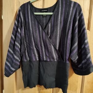 Lane Bryant Black and Purple V-Neck Sweater